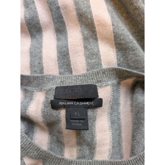 J. Crew Collection Women Sweater Top Italian Cashmere Gray Striped Crew Neck XL - Picture 8 of 8